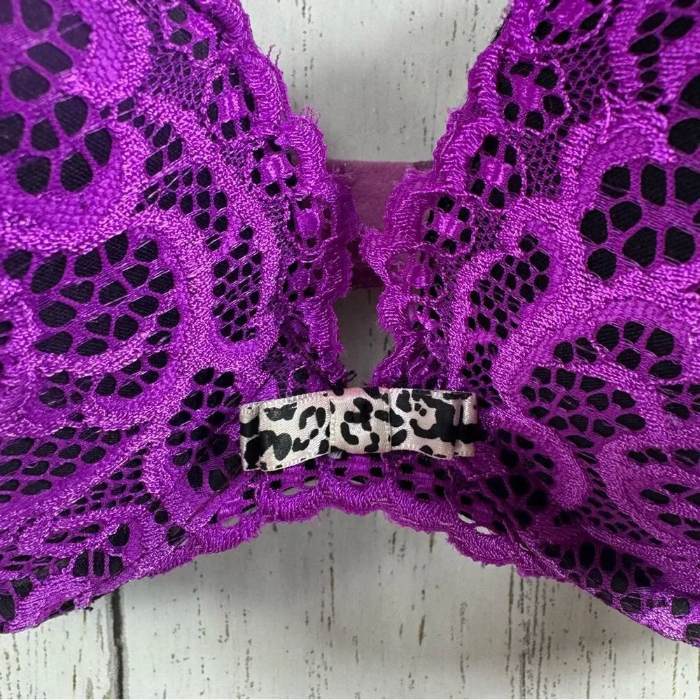 Frederick's of Hollywood Underwire Purple Push Up Bra Convertible Lace Coquette